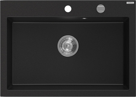 Mexen Elix granite sink 1-bowl 700 x 500 mm, black, chrome siphon - 6526701005-77
