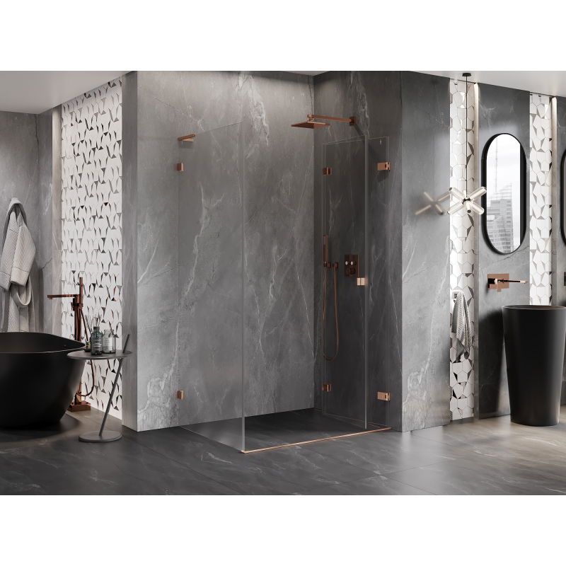 Mexen Lunar-F L folding shower cabin right 95 x 80 cm, transparent, brushed copper - 836L-095-080-65-00-P