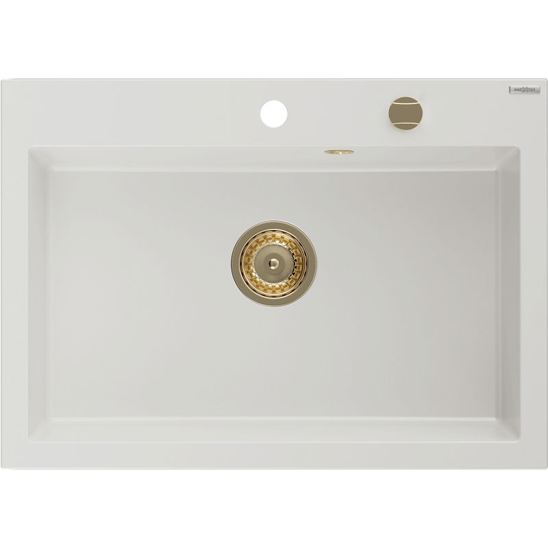 Mexen Elix granite sink 1-bowl 700 x 500 mm, white, gold siphon - 6526701005-20-G