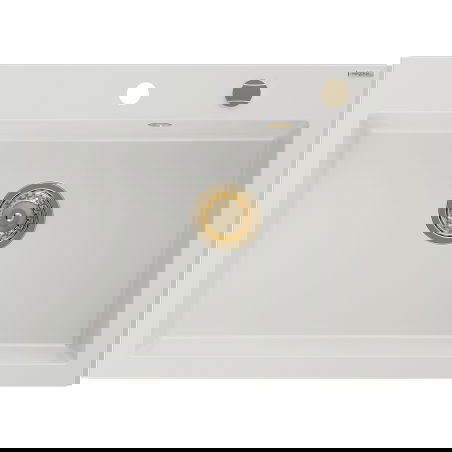 Mexen Elix 1-bowl granite sink 700 x 500 mm, white, gold siphon - 6526701005-20-G