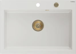Mexen Elix 1-bowl granite sink 700 x 500 mm, white, gold siphon - 6526701005-20-G