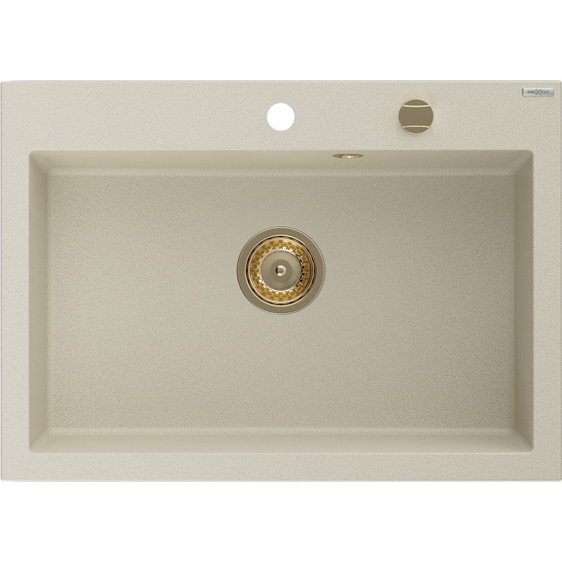 Mexen Elix granite sink single-bowl 700 x 500 mm, beige, gold siphon - 6526701005-69-G