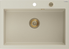 Mexen Elix granite sink single-bowl 700 x 500 mm, beige, gold siphon - 6526701005-69-G