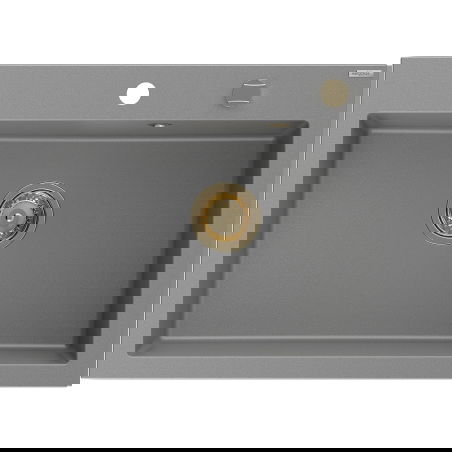 Mexen Elix Granite Kitchen Sink, 1-Bowl, 700 x 500 mm, Gray, Gold Siphon - 6526701005-71-G
