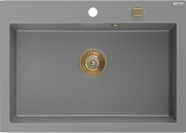 Mexen Elix granite sink 1-bowl 700 x 500 mm, grey, gold siphon - 6526701005-71-G