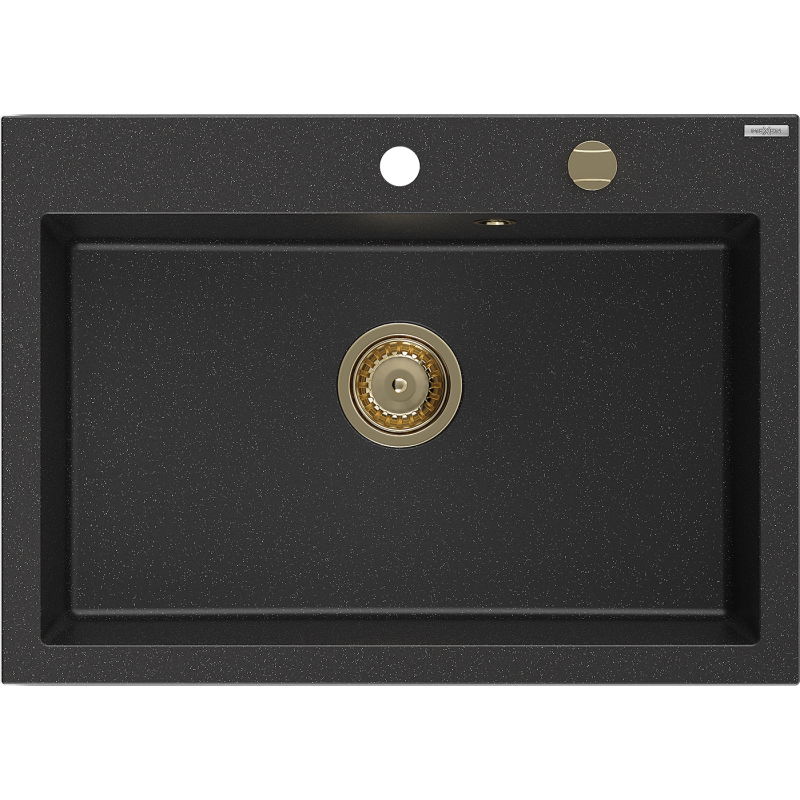 Mexen Elix Granite Sink 1-Bowl 700 x 500 mm, Black/Silver Metallic, Gold Siphon - 6526701005-73-G