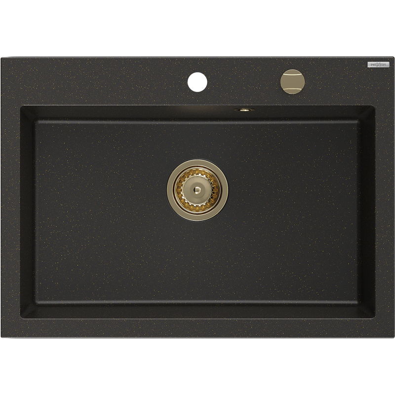 Mexen Elix granite single-bowl sink 700 x 500 mm, black/gold metallic, gold siphon - 6526701005-75-G