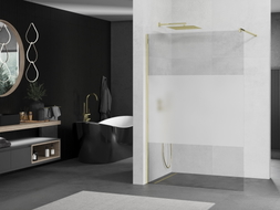 Mexen Kioto Walk-in Shower Wall 130 x 200 cm, Transparent/Frosted 8 mm, Gold - 800-130-101-50-35