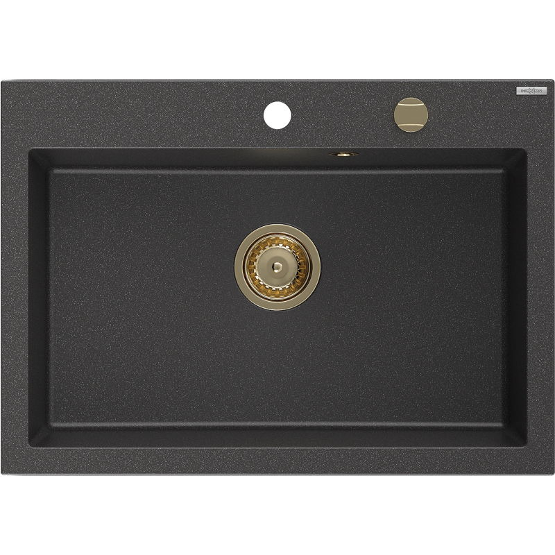Mexen Elix granite sink 1-bowl 700 x 500 mm, black speckled, golden siphon - 6526701005-76-G