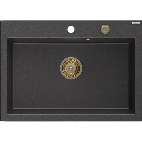 Mexen Elix granite sink 1-bowl 700 x 500 mm, black speckled, gold siphon - 6526701005-76-G
