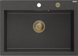 Mexen Elix granite sink 1-bowl 700 x 500 mm, black speckled, gold siphon - 6526701005-76-G