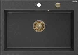 Mexen Elix granite sink 1-bowl 700 x 500 mm, black speckled, golden siphon - 6526701005-76-G