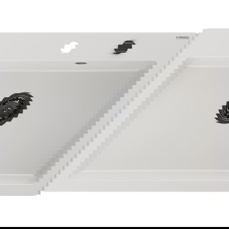 Mexen Elix granite sink 1-bowl 700 x 500 mm, white, black siphon - 6526701005-20-B