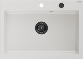 Mexen Elix granite sink single-bowl 700 x 500 mm, white, black siphon - 6526701005-20-B