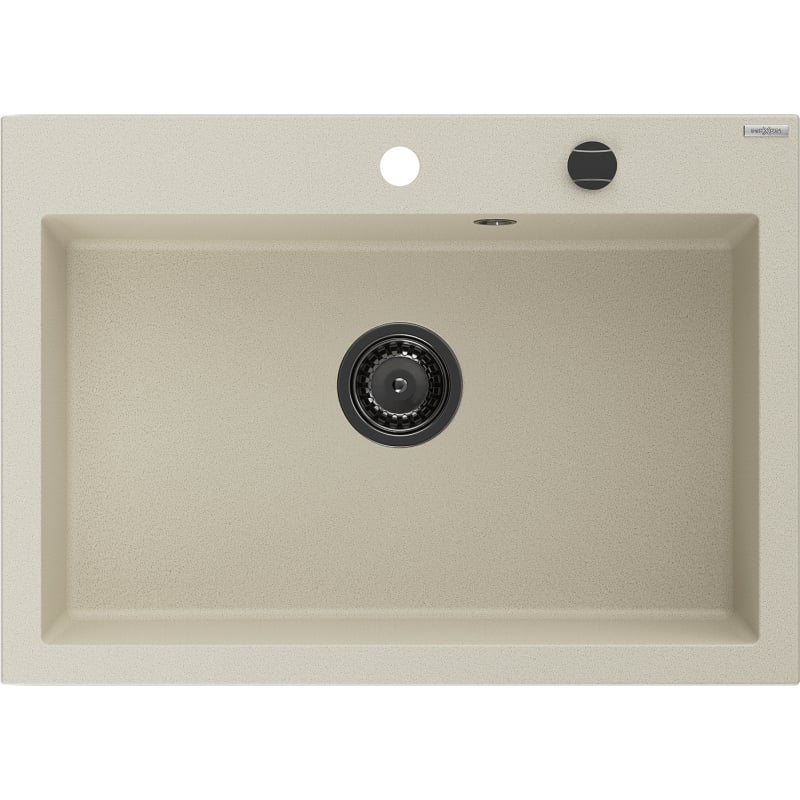 Mexen Elix granite kitchen sink single-bowl 700 x 500 mm, beige, black siphon - 6526701005-69-B