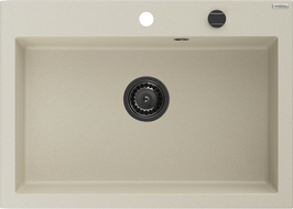 Mexen Elix granite kitchen sink single-bowl 700 x 500 mm, beige, black siphon - 6526701005-69-B