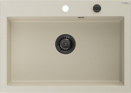 Mexen Elix granite sink 1-bowl 700 x 500 mm, beige, black siphon - 6526701005-69-B