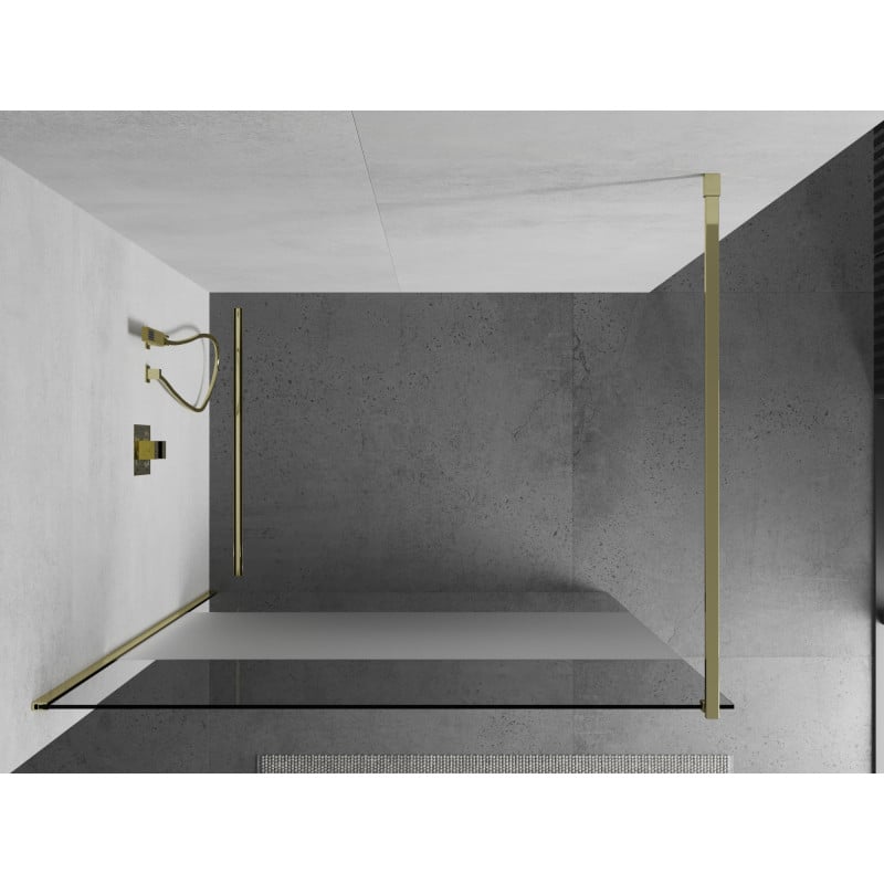Mexen Kioto Walk-in Shower Wall 130 x 200 cm, Transparent/Frosted 8 mm, Gold - 800-130-101-50-35