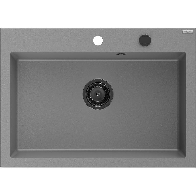 Mexen Elix granite sink 1-bowl 700 x 500 mm, grey, black siphon - 6526701005-71-B