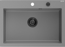 Mexen Elix granite sink 1-bowl 700 x 500 mm, grey, black siphon - 6526701005-71-B