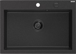 Mexen Elix 1-bowl granite sink 700 x 500 mm, black/silver metallic, black siphon - 6526701005-73-B
