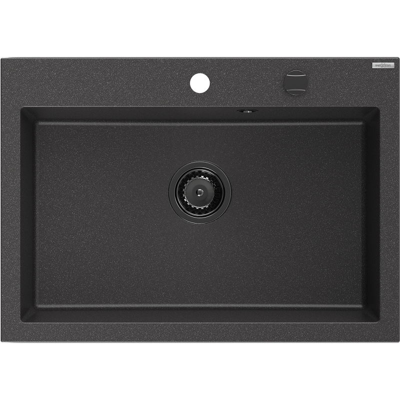 Mexen Elix granite sink 1-bowl 700 x 500 mm, black speckled, black siphon - 6526701005-76-B