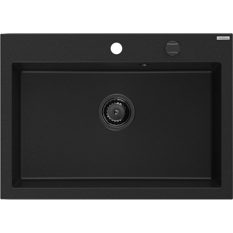 Mexen Elix Granite Sink 1-bowl 700 x 500 mm, black, black siphon - 6526701005-77-B