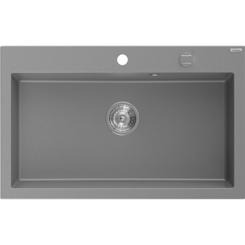Mexen Elix 1-bowl Granite Sink 800 x 500 mm, Gray, Chrome Siphon - 6527801005-71