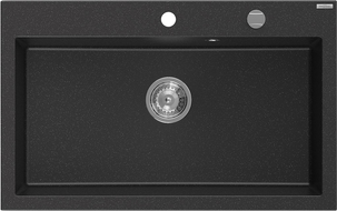 Mexen Elix granite kitchen sink 1-bowl 800 x 500 mm, black/silver metallic, chrome siphon - 6527801005-73