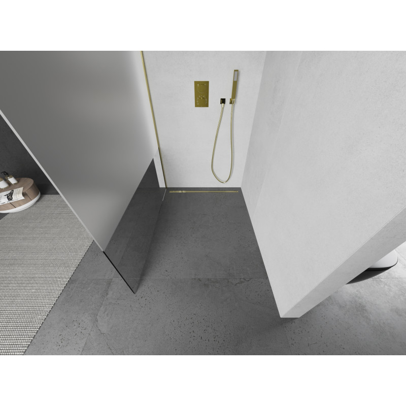 Mexen Kioto Walk-in Shower Wall 130 x 200 cm, Transparent/Frosted 8 mm, Gold - 800-130-101-50-35