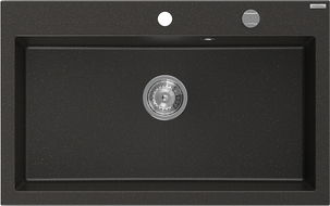 Mexen Elix granite sink single-bowl 800 x 500 mm, black/gold metallic, chrome siphon - 6527801005-75