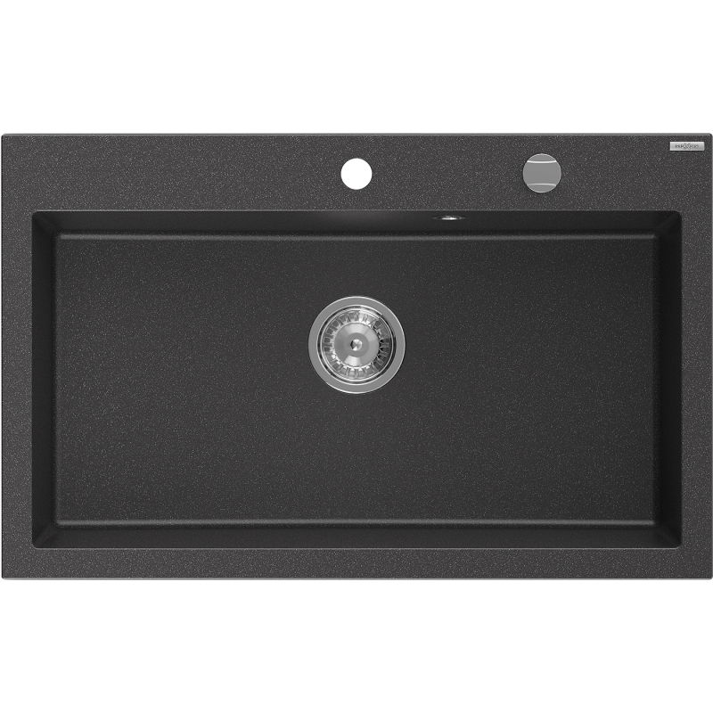 Mexen Elix granite kitchen sink 1-bowl 800 x 500 mm, spotted black, chrome siphon - 6527801005-76