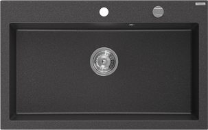 Mexen Elix granite kitchen sink 1-bowl 800 x 500 mm, spotted black, chrome siphon - 6527801005-76