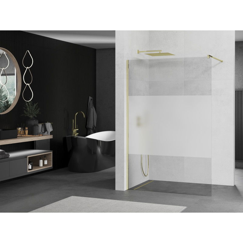 Mexen Kioto Walk-in Shower Screen 140 x 200 cm, Transparent/Frosted 8 mm, Gold - 800-140-101-50-35