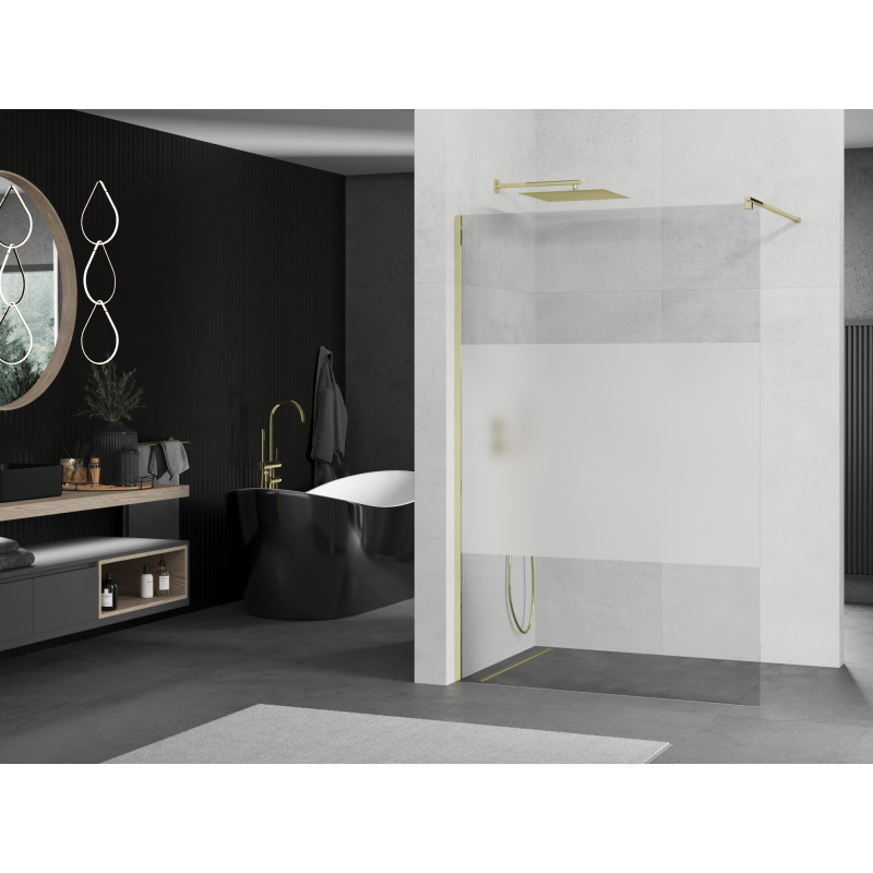 Mexen Kioto Walk-in Shower Wall 140 x 200 cm, Transparent/Frost 8 mm, Gold - 800-140-101-50-35