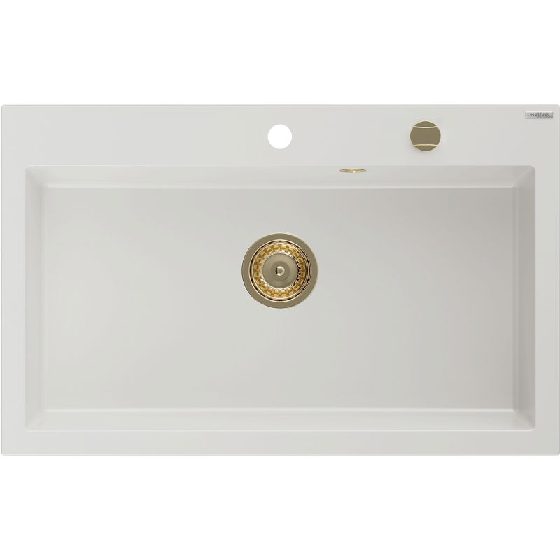 Mexen Elix granite single-bowl sink 800 x 500 mm, white, gold siphon - 6527801005-20-G