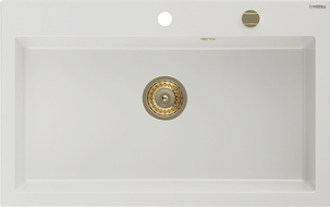 Mexen Elix granite single-bowl sink 800 x 500 mm, white, gold siphon - 6527801005-20-G