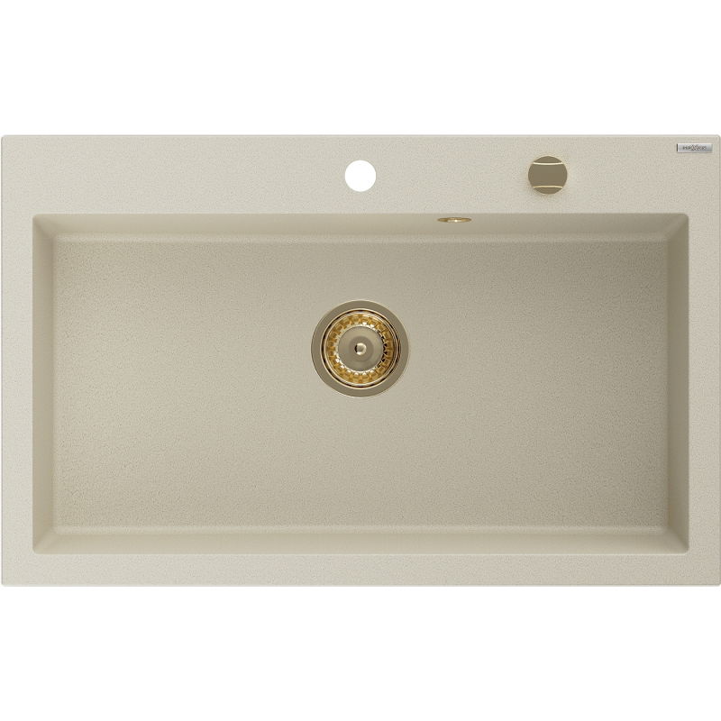 Mexen Elix granite kitchen sink 1-bowl 800 x 500 mm, beige, golden siphon - 6527801005-69-G