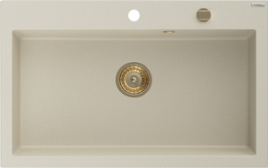 Mexen Elix granite kitchen sink 1-bowl 800 x 500 mm, beige, golden siphon - 6527801005-69-G