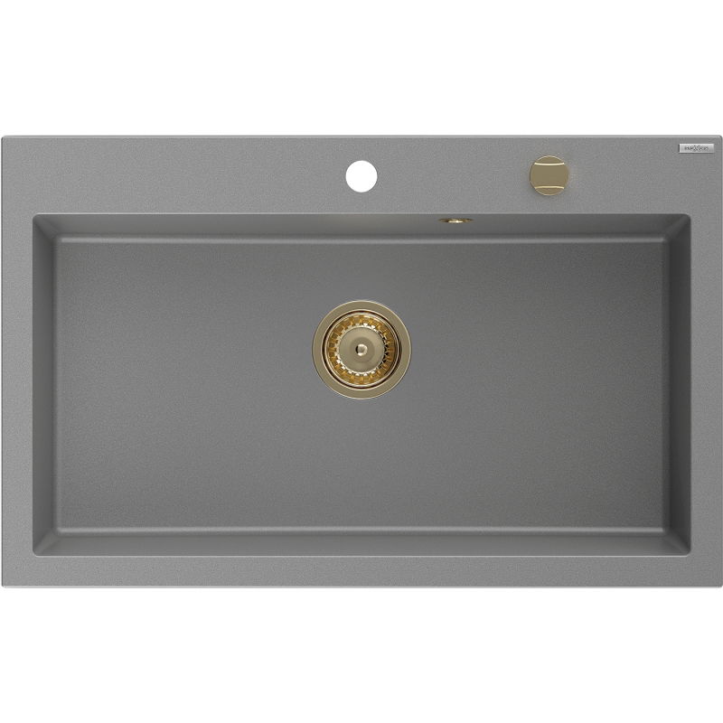 Mexen Elix granite sink single-bowl 800 x 500 mm, gray, gold siphon - 6527801005-71-G