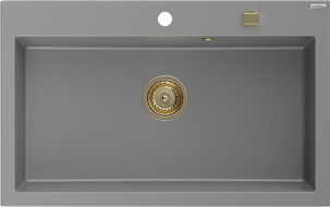 Mexen Elix granite sink single-bowl 800 x 500 mm, gray, gold siphon - 6527801005-71-G
