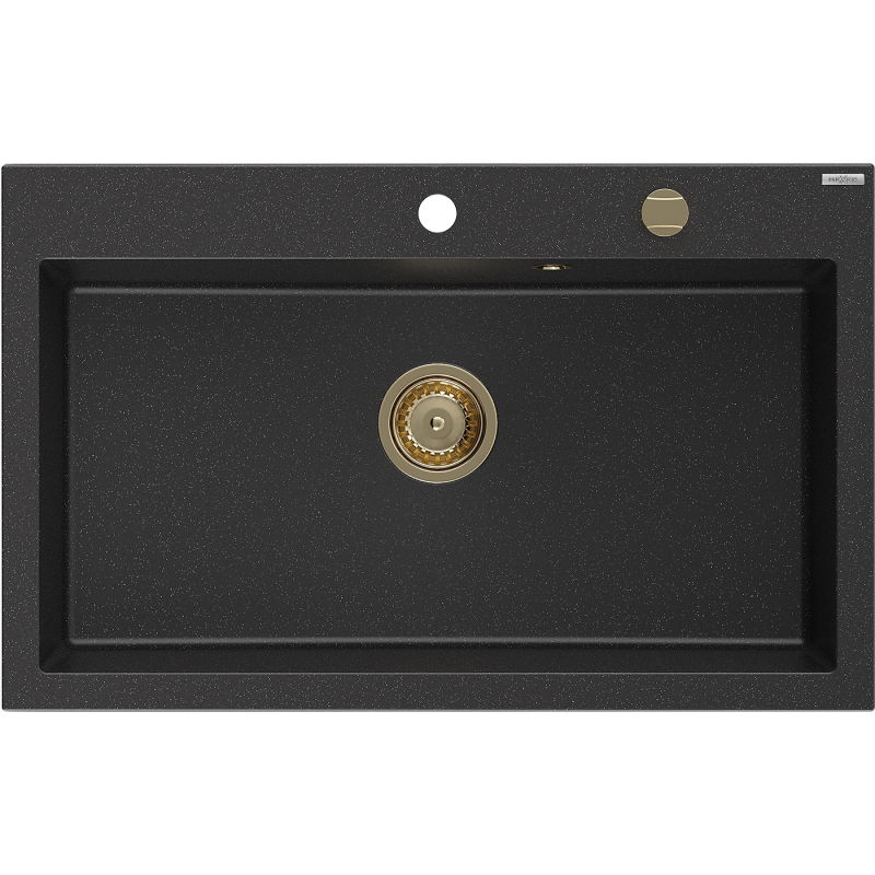 Mexen Elix granite sink 1-bowl 800 x 500 mm, black/silver metallic, gold siphon - 6527801005-73-G