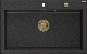 Mexen Elix granite sink 1-bowl 800 x 500 mm, black/silver metallic, gold siphon - 6527801005-73-G