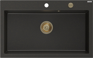 Mexen Elix 1-bowl granite sink 800 x 500 mm, black/gold metallic, gold siphon - 6527801005-75-G