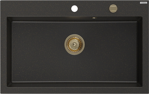 Mexen Elix granite sink, 1-bowl 800 x 500 mm, black/gold metallic, gold siphon - 6527801005-75-G