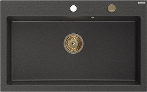 Mexen Elix granite sink 1-bowl 800 x 500 mm, black speckled, golden siphon - 6527801005-76-G