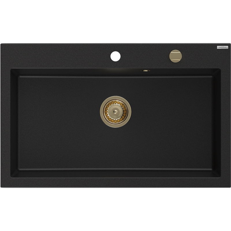 Mexen Elix granite sink 1-bowl 800 x 500 mm, black, gold siphon - 6527801005-77-G