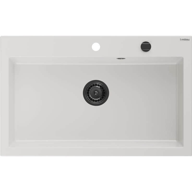 Mexen Elix granite sink 1-bowl 800 x 500 mm, white, black siphon - 6527801005-20-B