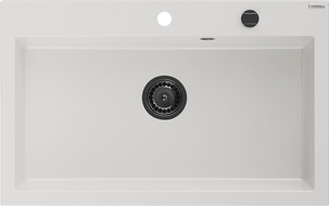 Mexen Elix granite sink 1-bowl 800 x 500 mm, white, black siphon - 6527801005-20-B