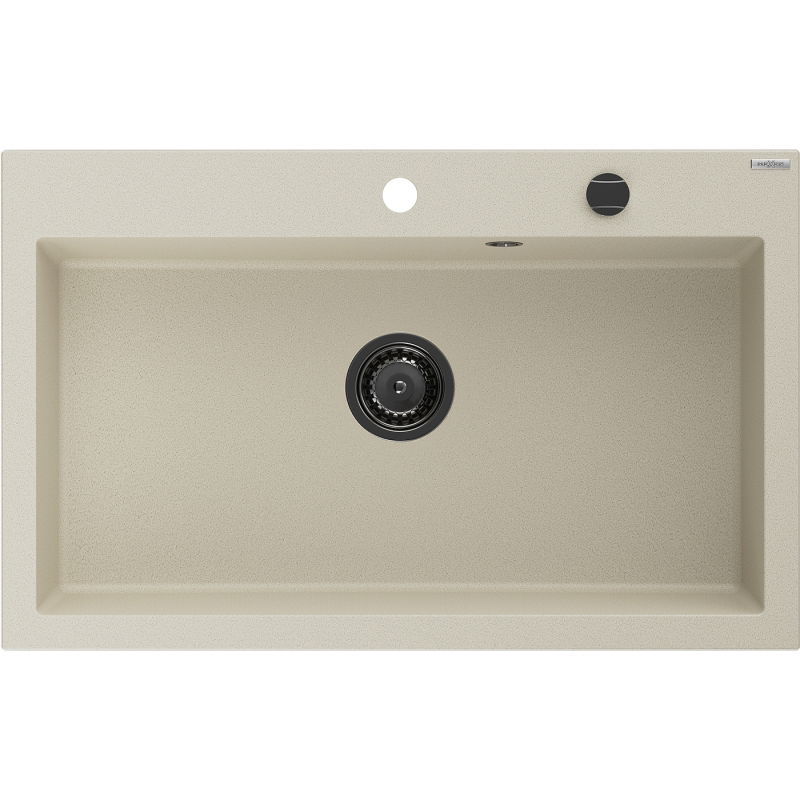 Mexen Elix granite sink 1-bowl 800 x 500 mm, beige, black siphon - 6527801005-69-B